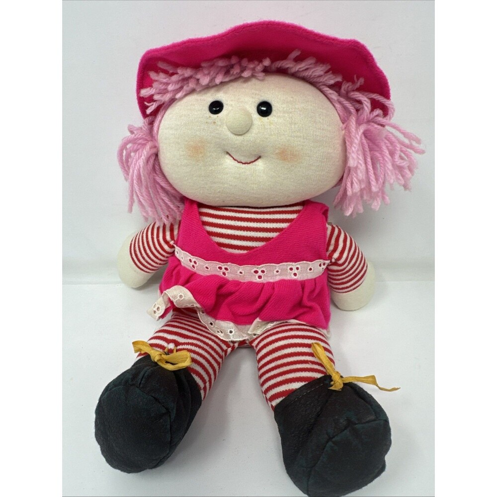 Vintage 1979 Russ Berrie Muffy Rag Doll Pink Yarn Hair Taiwan Plush 13" soft
